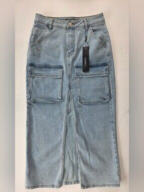 Charly Light Wash Denim Cargo Pocket Skirt UtiIity Streetwear Gorpcore Y2K Cargo